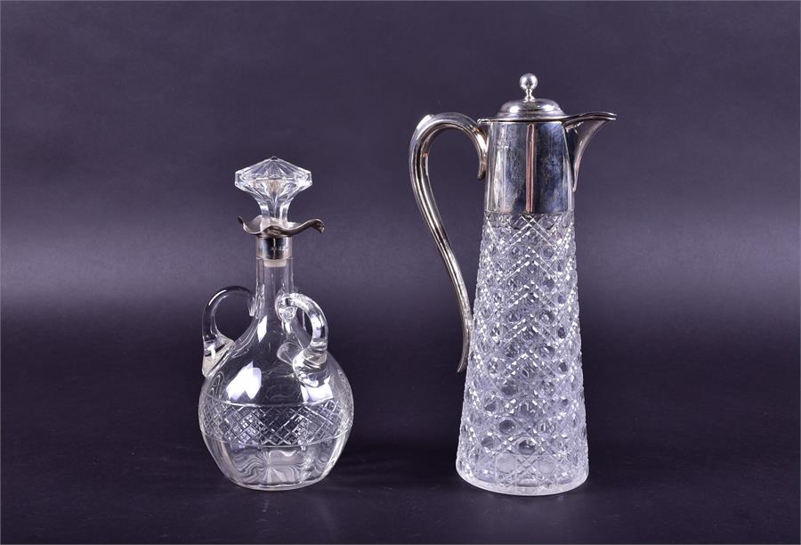 An Edwardian silver mounted hobnail-cut glass claret jug maker indistinct, Chester 1909, 29 cm high,