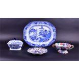 A 19th century Mason's Patent Ironstone rectangular meat plate in the Willow pattern 42.5 cm wide,