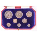 GEORGE V, 1910-36. PROOF SET OF NINE COINS, 1911 Halfcrown - Maundy Set. In the tooled red leather