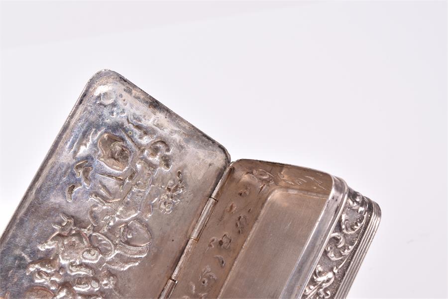 A silver snuffbox hallmarked Birmingham 1968, together with a larger Dutch white metal snuff box, - Image 4 of 4