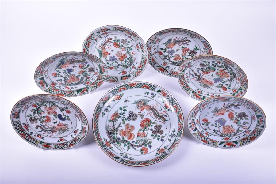 A set of six late 18th/early 19th century Chinese famille verte plates  together with a charger, all - Image 3 of 20
