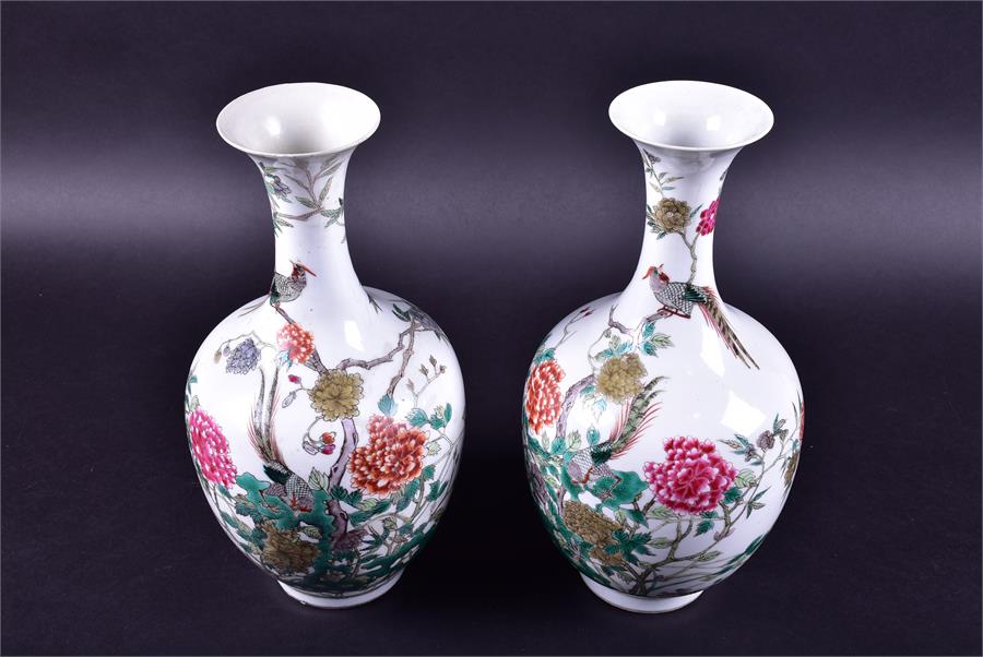 A pair of 19th century Chinese porcelain vases the ovoid shaped bodies decorated with enamelled - Image 5 of 21