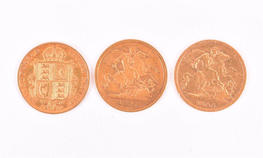 MIXED COINS, GREAT BRITAIN. Victoria, Half Sovereigns, 1892, 1897 S, 1900 P (3 coins) - Image 2 of 2