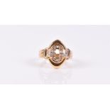 An 18ct yellow gold and diamond ring the oval mount with vacant centre, the mount and shoulders