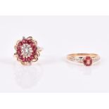 A 9ct yellow gold and sunset ruby ring size S1/2, together with a Malawi ruby and white sapphire