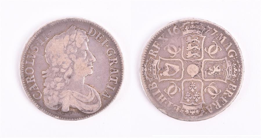 CHARLES II, 1662-85. CROWN, 1677. NONO. Obv: Laureate and draped bust right. Rev: Crowned