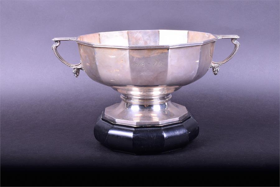 A large George V silver rose bowl Sheffield 1928 by Mappin & Webb, of dodecagonal shape with twin