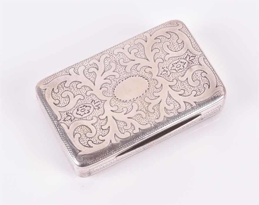 A Georgian silver snuff box hallmarked Birmingham 1806, makers mark for John Shaw, engraved