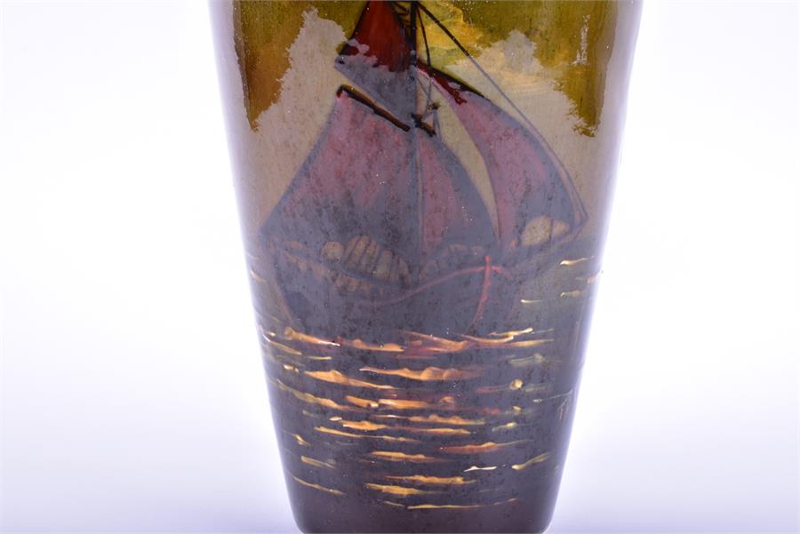 An early 20th century tall vase in the manner of Wardle with an underglaze sgrafitto continuous - Image 3 of 6