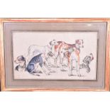 Charles Ruthard (19th century) a gouache on paper study of six dogs including greyhounds and other