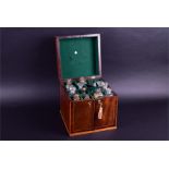 An early 19th century mahogany, inlaid and brass mounted two door medicine cabinet and contents with