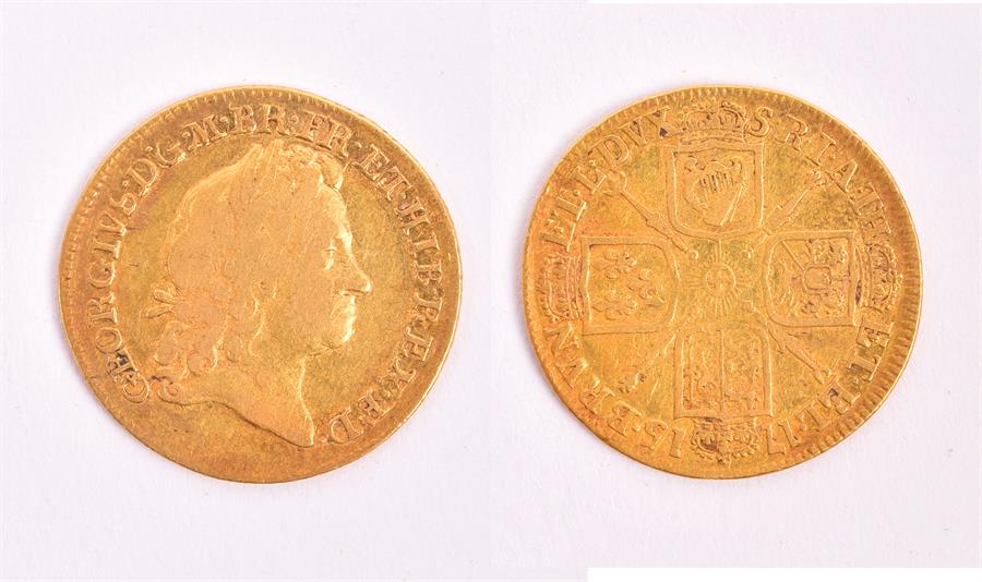 GEORGE I, 1714-27. GUINEA, 1715. Obv: Third laureate bust right. Rev: Crowned cruciform shields with