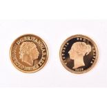 MIXED COINS, GREAT BRITAIN. Pobjoy Mint re-strike Sovereigns, 1818, 1838. In presentation boxes,