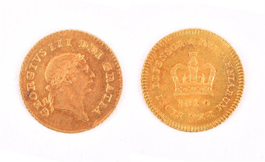 GEORGE III, 1760-1820. THIRD-GUINEA, 1810 Obv: Laureate head right. Rev: Crown and date within - Image 4 of 6