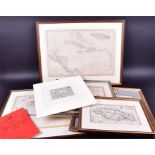 A group of six antique maps comprising an Italian map 'La Giammaica', 33 x 44 cm, a Spanish colour