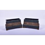 A pair of decorative faux malachite and ormolu planters of rectangular form, 23 cm high x 42 cm