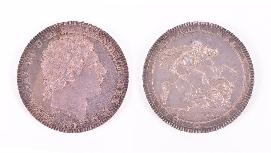 GEORGE III, 1760-1820. CROWN, 1818 LVIII Obv: Laureate head right. Rev: St George and dragon