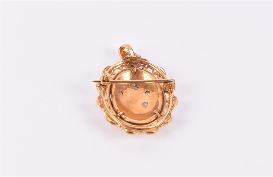 An 18ct yellow gold, enamel and sapphire pendant inset with pear-shaped enamel decorated in cobalt - Image 3 of 5