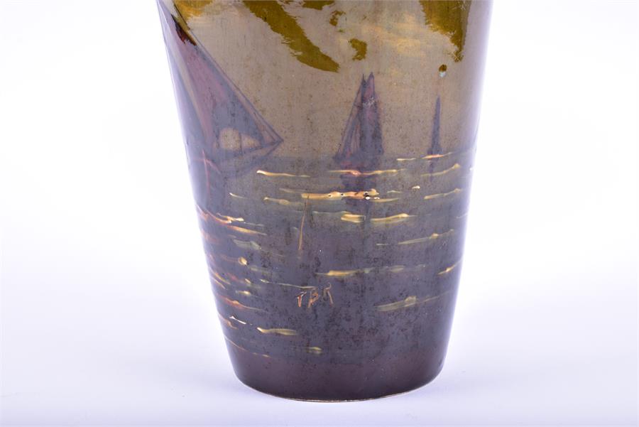 An early 20th century tall vase in the manner of Wardle with an underglaze sgrafitto continuous - Image 4 of 6