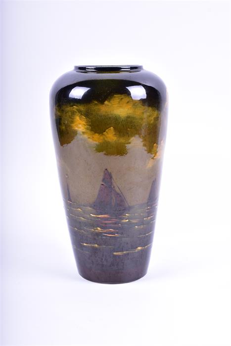 An early 20th century tall vase in the manner of Wardle with an underglaze sgrafitto continuous - Image 5 of 6