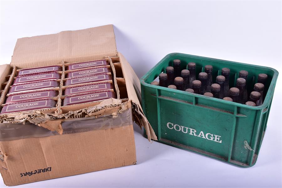 Ten unused and boxed Courage Brewery ceramic ashtrays  together with 24 unopened bottles of