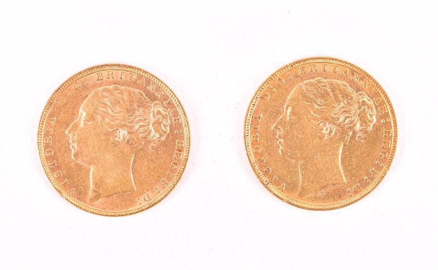 MIXED COINS, GREAT BRITAIN. Victoria, Sovereigns, 1880 M, 1880 Obv: Young head left. Rev: St - Image 3 of 4