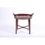 A 19th century coopered mahogany occasional table / wine stand the oval brass-banded top with