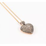 A diamond-set heart-shaped pendant set with round brilliant-cut diamonds, pendant width 2.2 cm, with