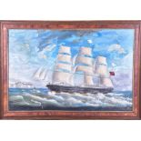 20th century British School a large marine painting of a three-masted ship, flying the Red Ensign,