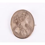 A late 19th century lava cameo brooch depicting a Classical female figure in profile, 4.7 x 3.9