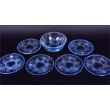 A set of six Jobling Thistle pattern 'Opalique' opalescent glass dishes circa 1930, each 18 cm