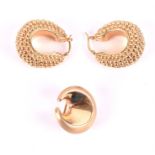 A pair of yellow gold earrings of hollow form, stamped 750, together with a single yellow gold