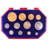 GEORGE V, 1910-36. PROOF SET OF TWELVE COINS, 1911 Five Pounds - Maundy Set. In the tooled red