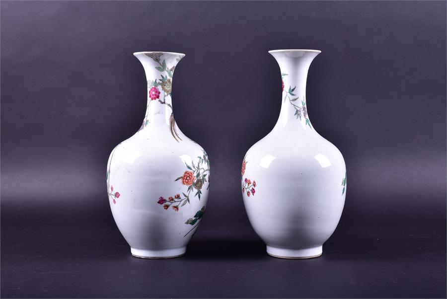 A pair of 19th century Chinese porcelain vases the ovoid shaped bodies decorated with enamelled - Image 6 of 21