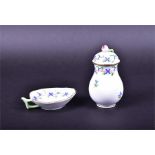 A Herend Blue Garland pattern porcelain sugar sifter designed with a bulbous body and floral