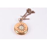 An 18ct yellow gold pocket watch together with a short rose gold Albert chain stamped 9ct, total