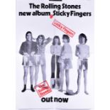 The Rolling Stones, a Sticky Fingers new album poster Out Now, 60 x 80 cms in excellent condition.