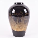 A late 1980s Stuart 'Ebony & Gold' large vase designed by Lestyn Davies in 1986, the mould blown