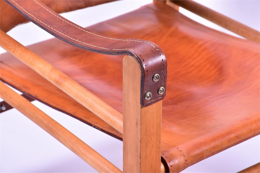 A 1950s-60s Danish Fredericia oak and brown saddle leather Model 2221 Safari chair, with rare - Image 2 of 9