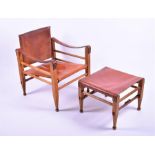 A 1950s-60s Danish Fredericia oak and brown saddle leather Model 2221 Safari chair, with rare