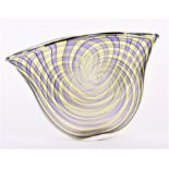 A large purple and yellow contemporary studio glass zanfirico vase, with spiralling design to
