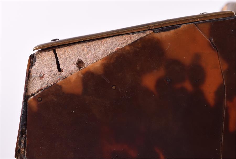 A large 18th century tortoiseshell chest of sarcophagus form with a hinged lid opening to reveal a - Image 4 of 14