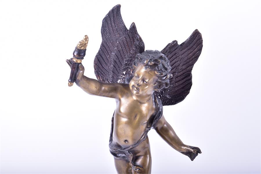 A pair of decorative cast metal figures of winged cherubs each figure standing upon a starred globe, - Image 3 of 6
