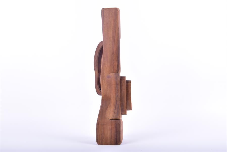 Brian Wilshire (contemporary) British an abstract wooden sculpture of vertical form with inset cut - Image 3 of 3