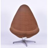 An Arne Jacobson swivel egg chair upholstered with original cover, padded interior, supported on a