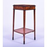 An Edwardian painted satinwood side table of square form, the top hand painted with central floral