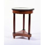 A 19th century French marble topped side table with veined white marble top within a brass rim,