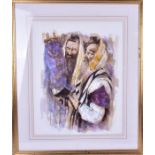 A Polish study of two Rabbis pen and watercolour on paper, indistinctly signed and marked 'Lask,