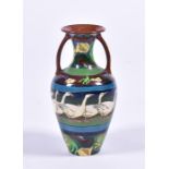 A Frederick Rhead Foley 'Intarsio' pattern pottery vase of ovoid shape with flared rim and twin