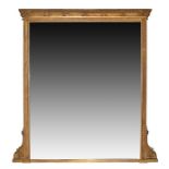 A large 19th century gilt overmantle mirror in the Regency style, 141 cm x 149 cm (full